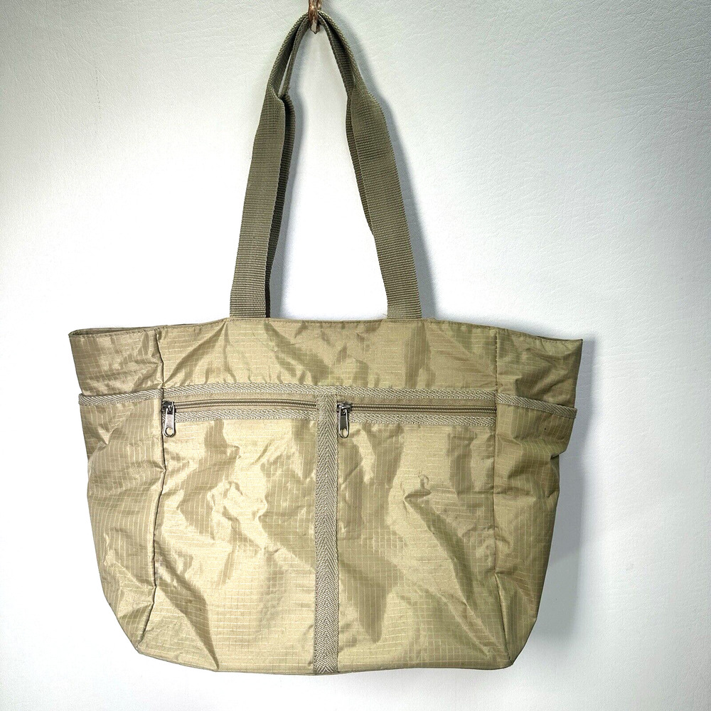 Accessory Street Tote Handbag Women L Gold Nylon Zip Pockts Purse Shoulder Bag